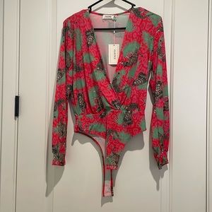 Palm tree cheetah pattern long sleeve bodysuit